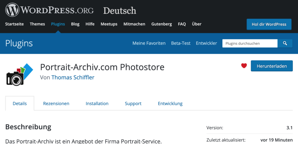 Portrait-Archiv WordPress-Plugin im offiziellen Plugin-Verzeichnis